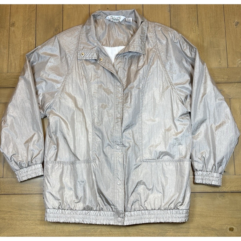 Haband 80s Metallic Windbreaker Womens Lightweight Snap Jacket L Gorpcore Sporty